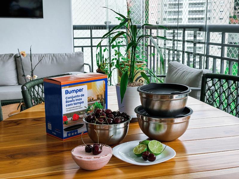 Conjunto de Bowls Inox com Tampa Bumper